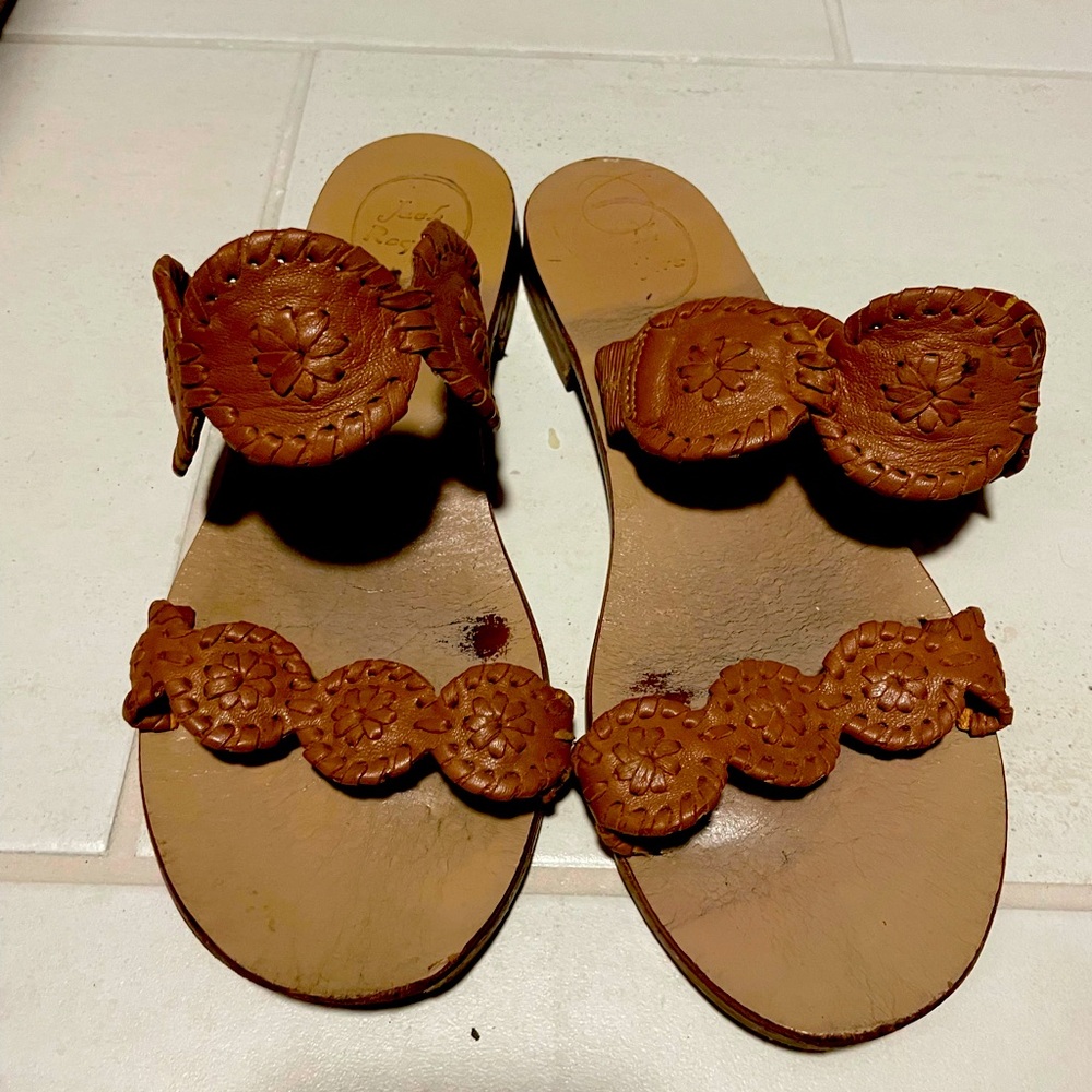 Jack rogers Lauren style brown leather sandals size 9